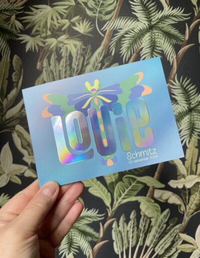 Kaart Louie met holografische folie en softtouch laminaat